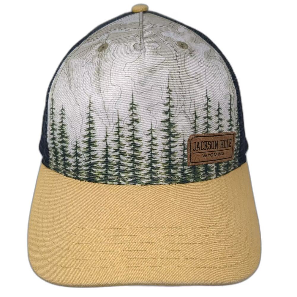 Locale Jackson Hole Wyoming Trucker Hat Yellow Black Snapback OS Topo Adjustable
